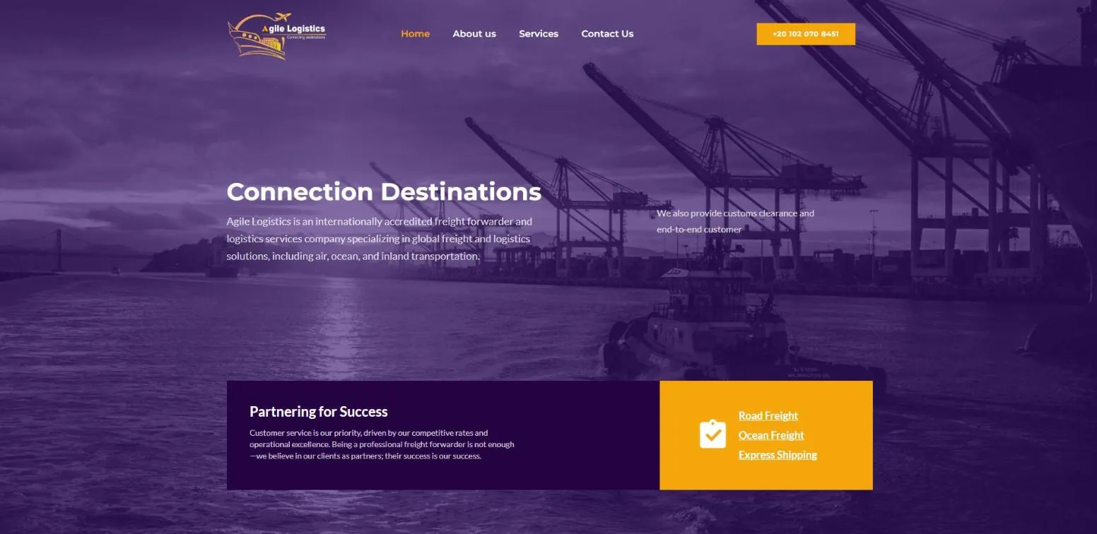 Agile Logistics website on desktop